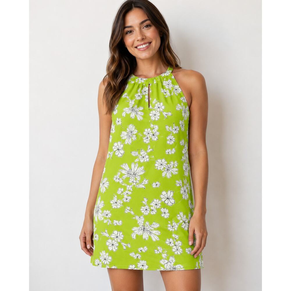 Arueh Lime Green Floral Sleeveless Dress Size Large NWT Tropical Y2K‎